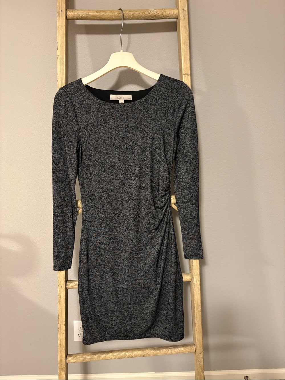 LOFT Charcoal Gray Long-Sleeve Knit Sheath Dress
